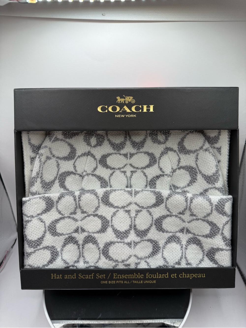Coach Gray Signature Logo Hat and Scarf Set. NWT